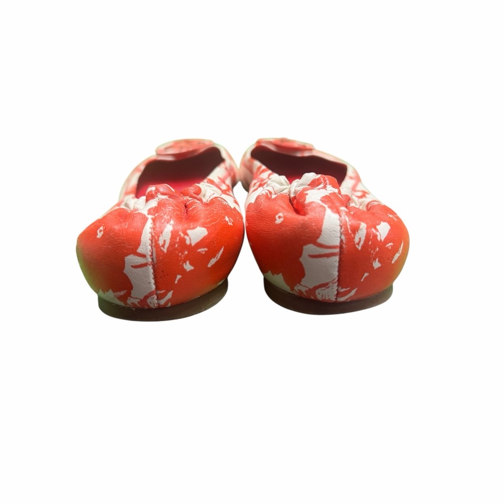 Tory Burch Red/ Orange  and White Patterned Flats - Picture 4 of 10